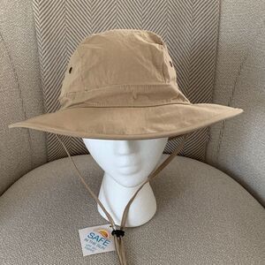 Tan Wide Brim Sun Hat with Chin Strap UPF50+